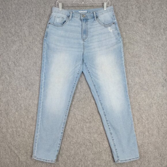 Sonoma Jeans Womens Sz 10 Boyfriend Mom High Rise Light Wash Distressed Tapered - Picture 2 of 11